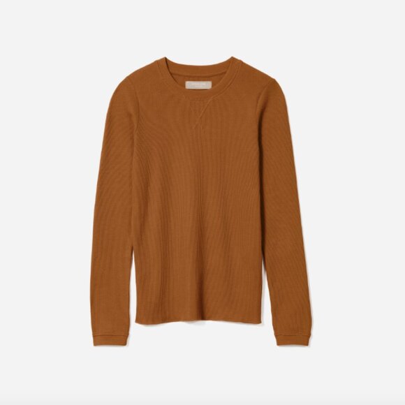 Everlane The Organic Cotton Waffle Tee Long Sleeve Shirt in Toasted Almond - Picture 4 of 10